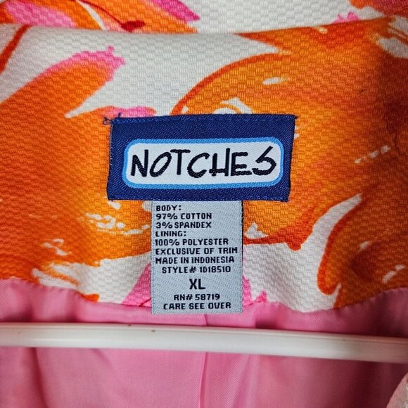 Notches Women's Blazer Pink Orange Bold Floral Ribbon Accent Size XLarge - Picture 2 of 10